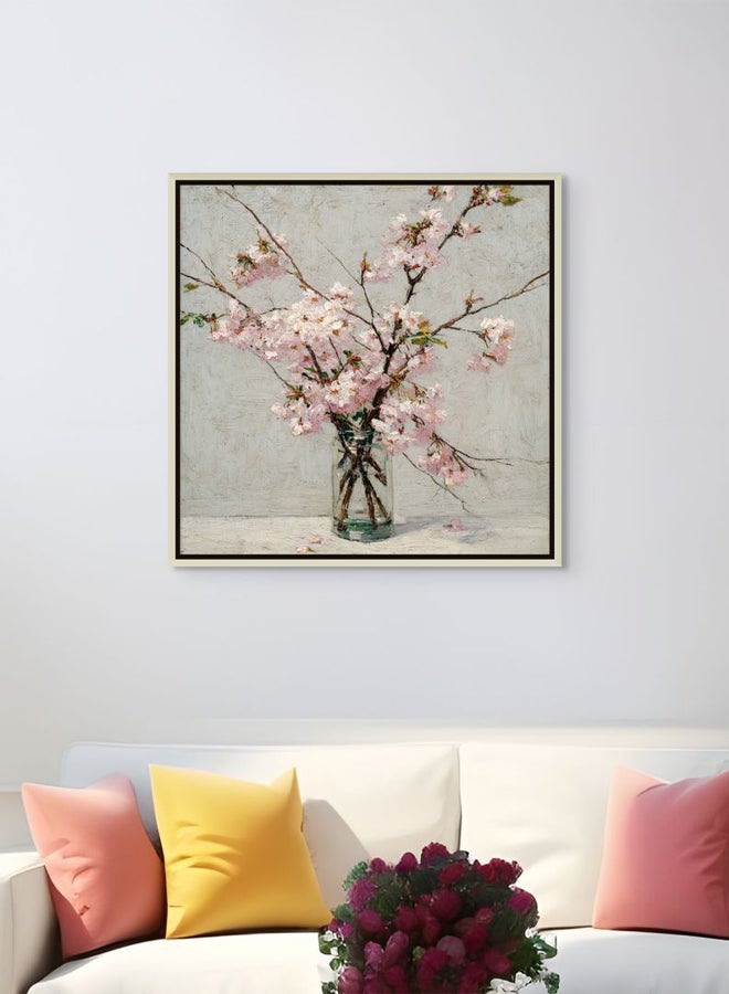 Art Decor Framed Canvas Square Print of Cherry Blossom in Glass Vase Modern Abstract Floral Botanical Wall Décor for Living Room Bedroom Office - Image 3