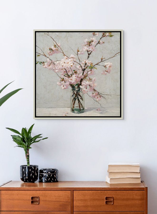 Art Decor Framed Canvas Square Print of Cherry Blossom in Glass Vase Modern Abstract Floral Botanical Wall Décor for Living Room Bedroom Office - Image 2