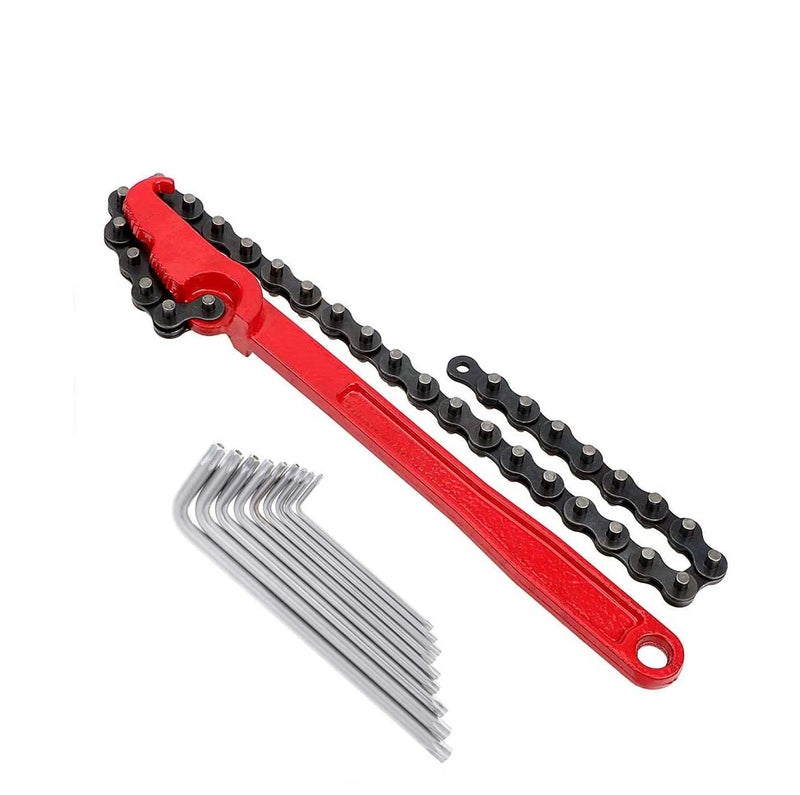 Digital Craft 2 Item Combo 9 Inch Chain Type Oil Filter Wrench Auto Tool Engine Box Spanner Oil Fuel Filter Wrench Removal Tools Remover With Chain Wrench Trox Allen key Set - Image 1