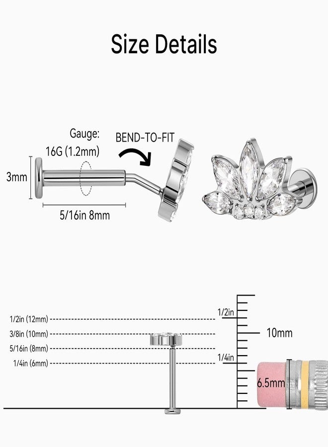 Humorrap Cartilage Earrings Stud 16G 8mm, ASTM F136 Titanium Flower Flatback Stud for Tragus Helix Conch Labret, Body Piercing Jewelry, Hypoallergenic, Push in - Image 3
