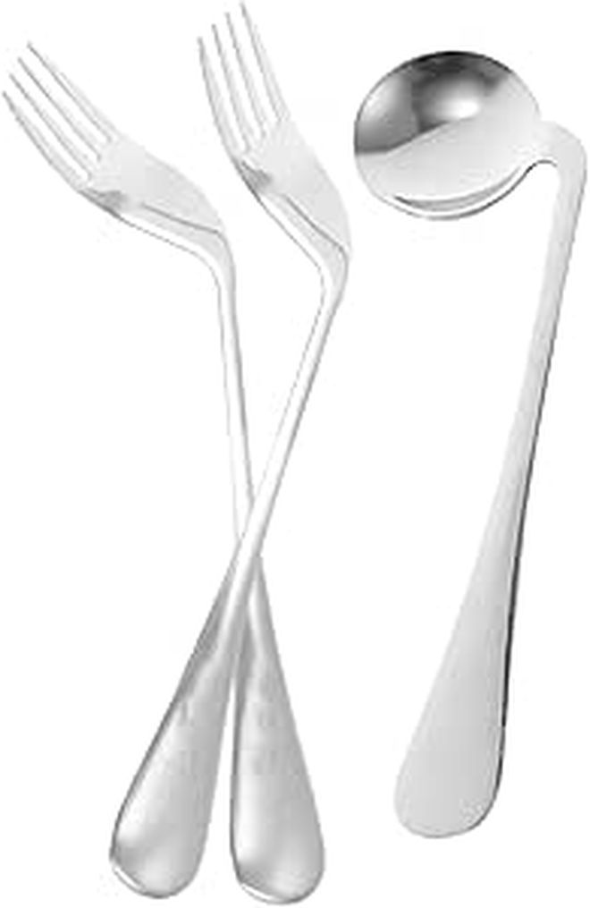 Ergonomic Curved Feeding Spoon Fork For Elderly Disabled Lightweight Eating Aid - Image 1