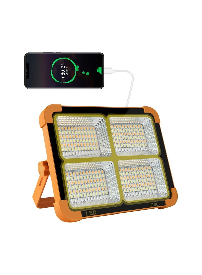 مصباح LED يعمل بالطاقة الشمسية، مصباح عمل محمول مزود بلوحة شمسية، قابل لإعادة الشحن عبر منفذ USB، 5 أوضاع إضاءة، مثالي للتخييم، الصيد، حالات الطوارئ، المرائب، وورش العمل - Image 1