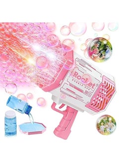 DURKU Colorful Light Bubble Gun with Bubble Solution - Ideal for Kids' Outdoor Summer Fun and Parties - Pink  - Image 1