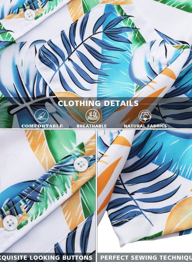 MOHEZ Boy Hawaiian Shirt Floral Print Shirt Short Sleeve Button Down Summer Beach Tops for Kids, 05white, 13-14 Years - Image 4