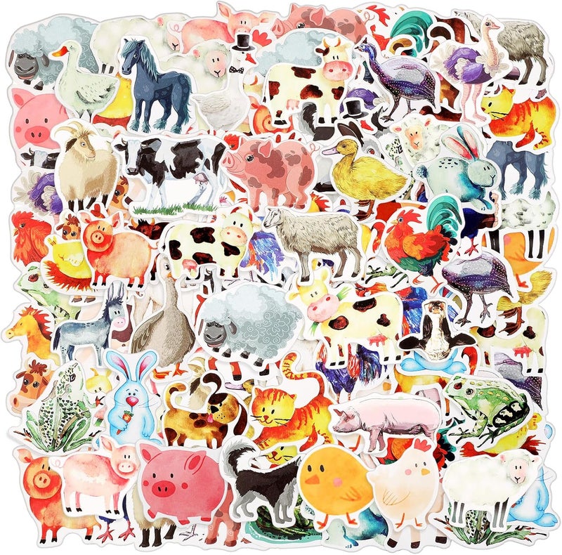 Glenmal ملصقات حيوانات مزرعة جلنمال 100 قطعة للأولاد والبنات ملصقات حيوانات فاخرة مقاومة للماء للزجاجات والهاتف واللوح التزلجي والأمتعة والجيتار وزينة الحفلات - Image 1
