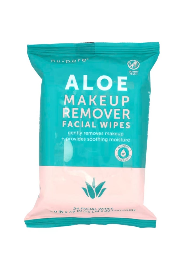 Nu Pore Aloe Makeup Remover Facial Wipes 24 Wipes - Image 1