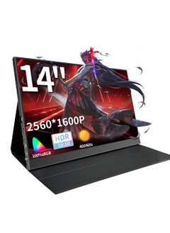 HILUKE 14'' 2.5K Portable Gaming Monitor with HDR, 60Hz, FreeSync, 10Bit Color, Dual Speakers, USB-C & HDMI, Built-in Kickstand & Cover, Compatible with PC/PS5/Xbox/Switch for Home or Office Use  - Image 1