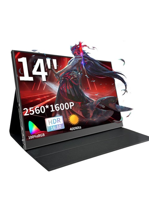 14'' 2.5K Portable Gaming Monitor with HDR, 60Hz, FreeSync, 10Bit Color, Dual Speakers, USB-C & HDMI, Built-in Kickstand & Cover, Compatible with PC/PS5/Xbox/Switch for Home or Office Use