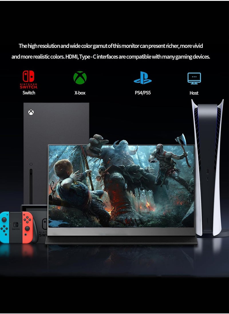 HILUKE - 14'' 2.5K Portable Gaming Monitor with HDR, 60Hz, FreeSync, 10Bit Color, Dual Speakers, USB-C & HDMI, Built-in Kickstand & Cover, Compatible with PC/PS5/Xbox/Switch for Home or Office Use - Image 1