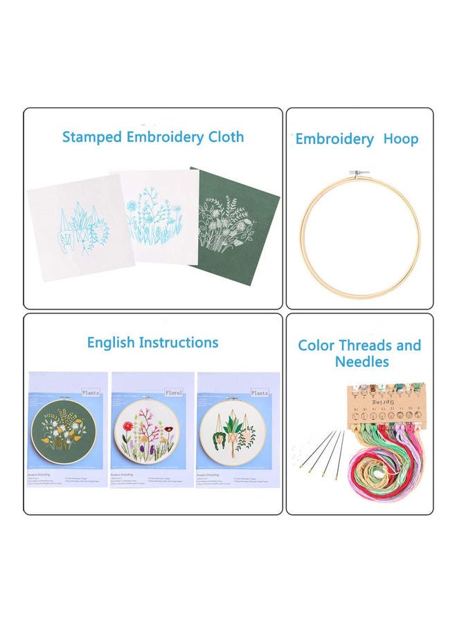 DIY Stamped Embroidery Starter Kit With Flowers Plants Pattern Cloth Multicolour 21x21x21cm - Image 3