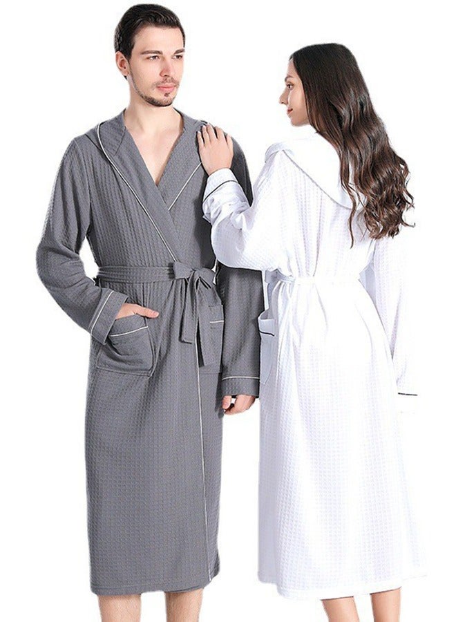 Luxury Cotton Hooded Bathrobe - Super Soft Waffle Fabric with Piping, Long Lightweight Spa Robe for Bathroom & Bedroom, Indoor Outdoor Use (Bathrobe, Shower Robe)