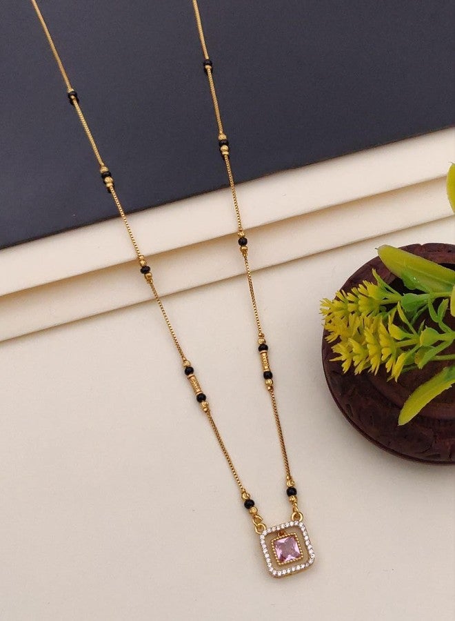 sweeply Mangalsutra with Square Purple Stone Pendant & Round Stone Border for Women | Stylish Daily, & Party, Wear Jewelry, Best Birthday Gift, perfect for Anniversary, Mother's Day gift, Valentine Gift, Gift for Diwali - Image 2