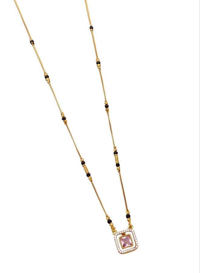 sweeply Mangalsutra with Square Purple Stone Pendant & Round Stone Border for Women | Stylish Daily, & Party, Wear Jewelry, Best Birthday Gift, perfect for Anniversary, Mother's Day gift, Valentine Gift, Gift for Diwali - Image 1