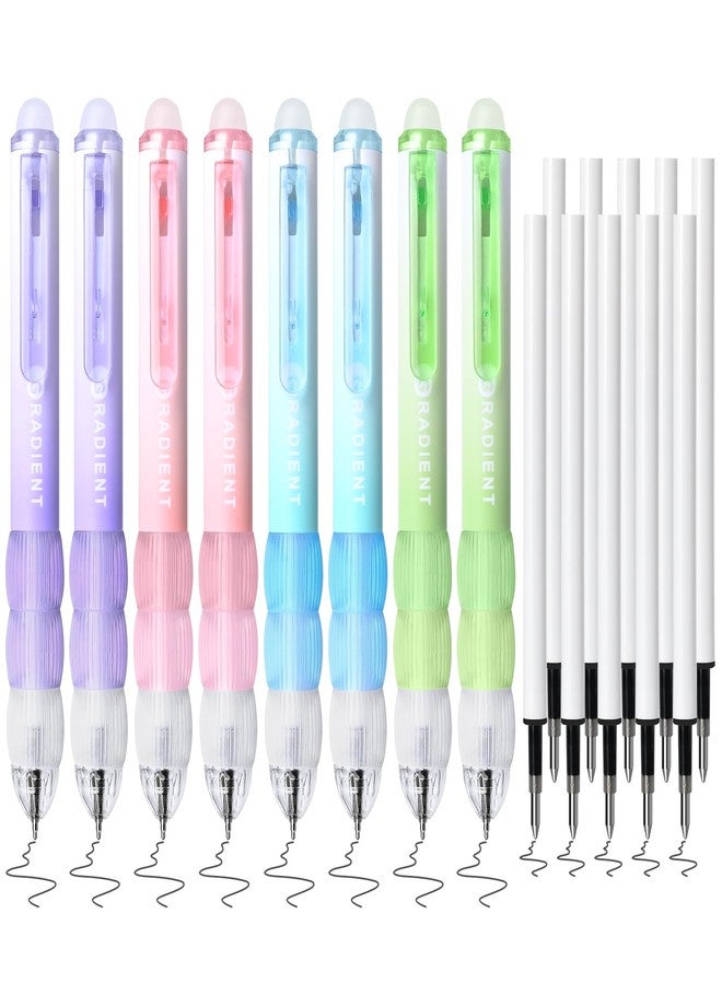 Temiary Retractable Erasable Gel Pens, Make Mistakes Disappear, 8 Pcs Pens & 10 Pcs Refills, Cute Pen with Eraser, 0.5 mm Fine Point, Aesthetic Pen for Writing Crossword Puzzles (Black Ink) - Image 1