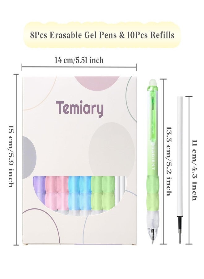 Temiary Retractable Erasable Gel Pens, Make Mistakes Disappear, 8 Pcs Pens & 10 Pcs Refills, Cute Pen with Eraser, 0.5 mm Fine Point, Aesthetic Pen for Writing Crossword Puzzles (Black Ink) - Image 2
