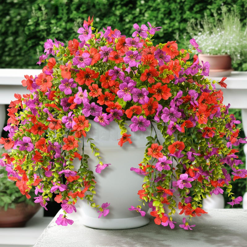 ZFProcess Artificial Hanging Flowers for Outdoors Spring Summer Decoration, 2 Pack Silk Fake Daisy Realistic Outdoor Flowers UV Resistant Porch Patio Window Yard Decor(Purple Red) - Image 1