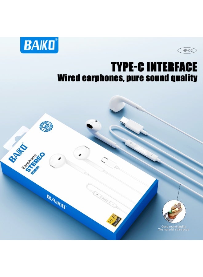 BAIKO HF-02 USB-C Hi-Fi Audio Wired Earphones, Ergonomic Design with Tangle-Free Cable & Clear Sound - Image 1