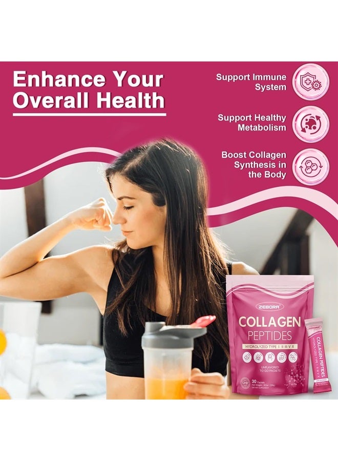 ZEBORA Collagen Peptides Powder Packets with Hyaluronic Acid, Biotin, MCT - Multi Hydrolyzed Collagen with 5 Billion Probiotics - Support Skin Hair Nail Joints & Gut Health - 30 Stick Packs - Image 5