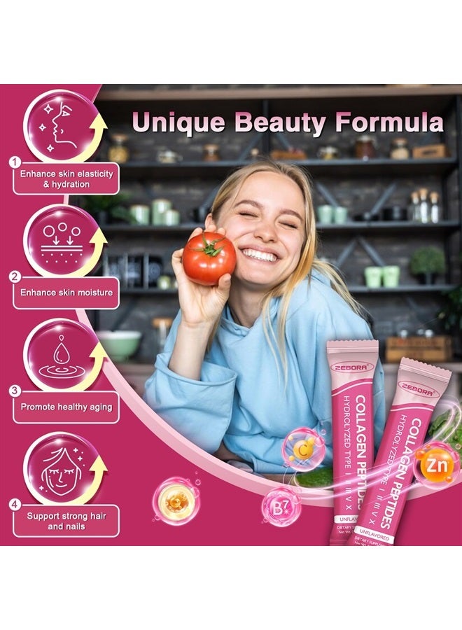 ZEBORA Collagen Peptides Powder Packets with Hyaluronic Acid, Biotin, MCT - Multi Hydrolyzed Collagen with 5 Billion Probiotics - Support Skin Hair Nail Joints & Gut Health - 30 Stick Packs - Image 3