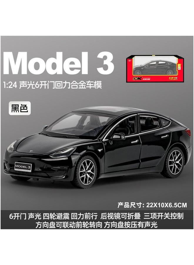إسكدنيا 1:24 Tesla Model 3 Alloy Car with Sound and Light for KidsOK-2563-24 model3-Box 【Black】】 OK-2563-24
