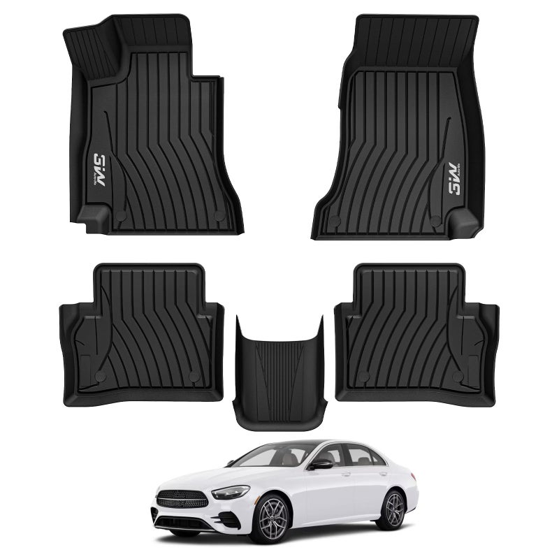 3W Floor Mats for Benz E-Class 2017-2023 Sedan & Wagon Only, E300/E350/E400/E43 AMG/E450/E53 AMG/E550/E63 AMG S TPE All Weather Floor Liner, 1st&2nd Row Full Set Car Liners Black - Image 1