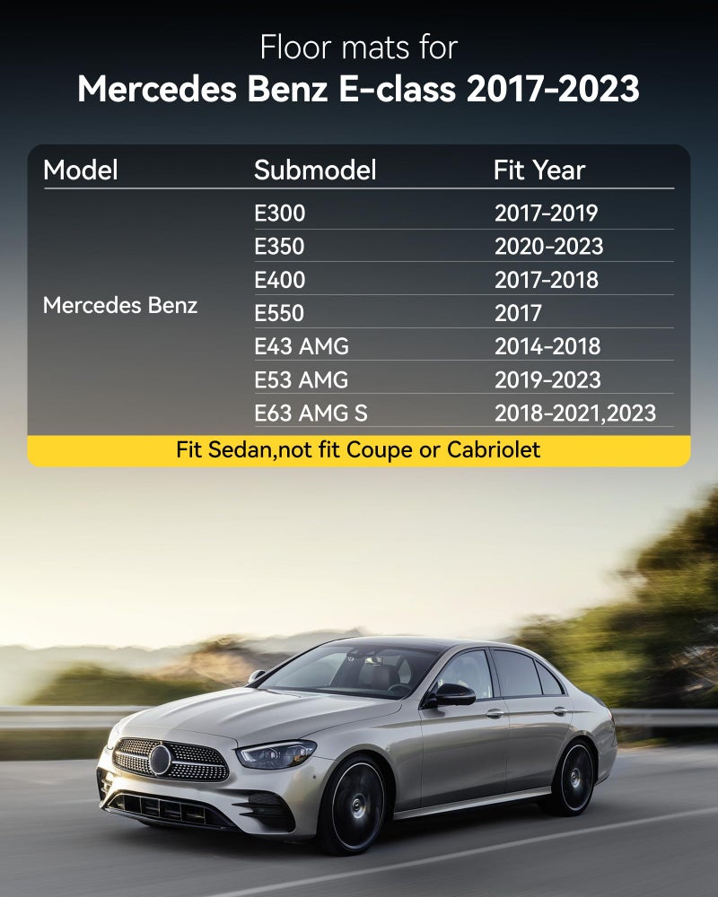 3W Floor Mats for Benz E-Class 2017-2023 Sedan & Wagon Only, E300/E350/E400/E43 AMG/E450/E53 AMG/E550/E63 AMG S TPE All Weather Floor Liner, 1st&2nd Row Full Set Car Liners Black - Image 2
