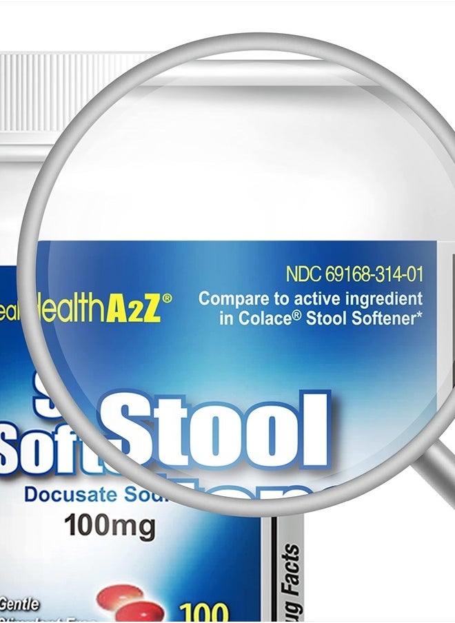 HealthA2Z ® Stool Softener | Docusate Sodium 100mg | Red Capsules | Dependable | Gentle Constipation Relief (100 Counts (Pack of 1))  - Image 2