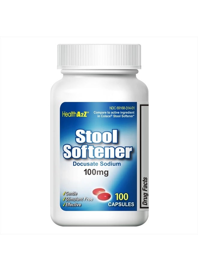 HealthA2Z ® Stool Softener | Docusate Sodium 100mg | Red Capsules | Dependable | Gentle Constipation Relief (100 Counts (Pack of 1))  - Image 1