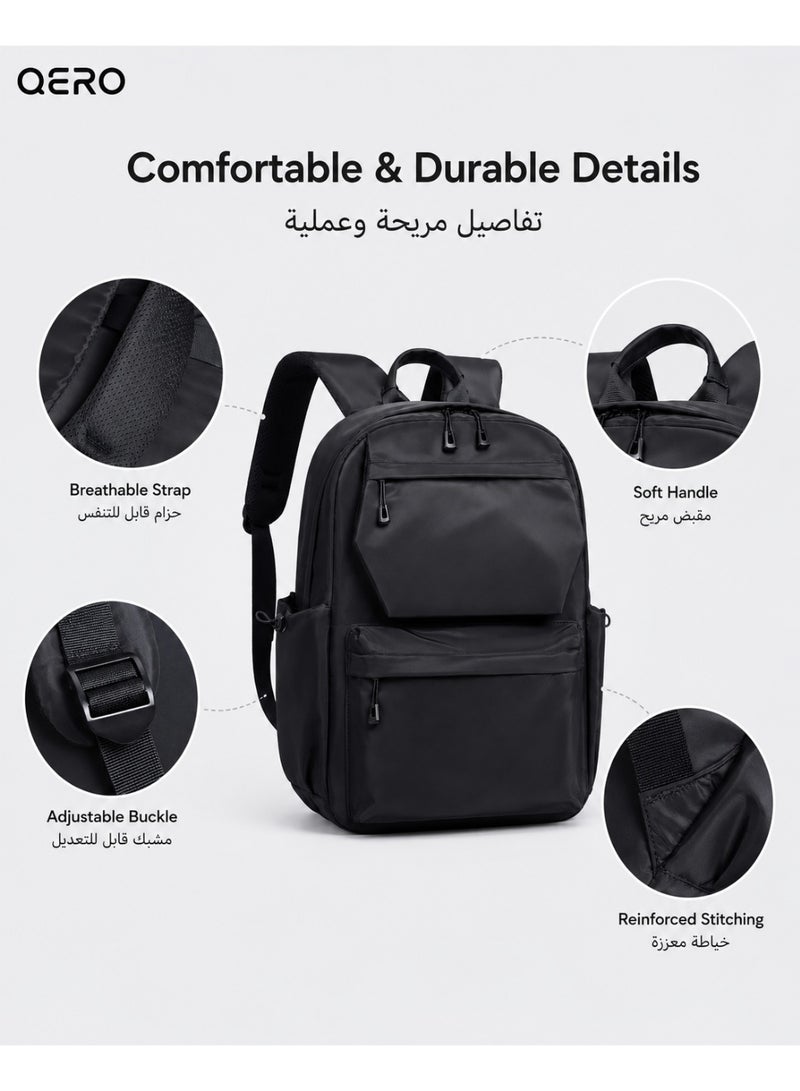 QERO Lightweight Laptop Backpack with USB Charging Port, Water Resistant 15.6 Inch Travel School Bag for Men and Women, Black - Image 5