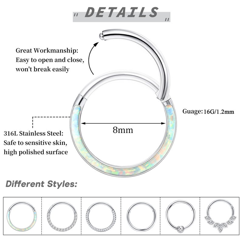 THUNARAZ 316L Surgical Steel Hinged Nose Rings Hoop 16G 18G Septum Rings for Women Men Clicker Cartilage Earrings Daith Helix Hoop Tragus Conch Piercing Jewelry 8mm 10mm - Image 4