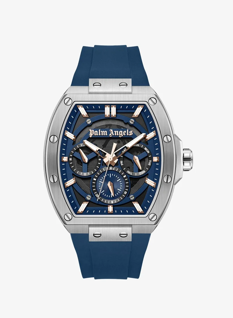 Palm Angels Vortex Black-Blue Dial Blue Silicone Strap Multifunction Watch for Men, 42mm