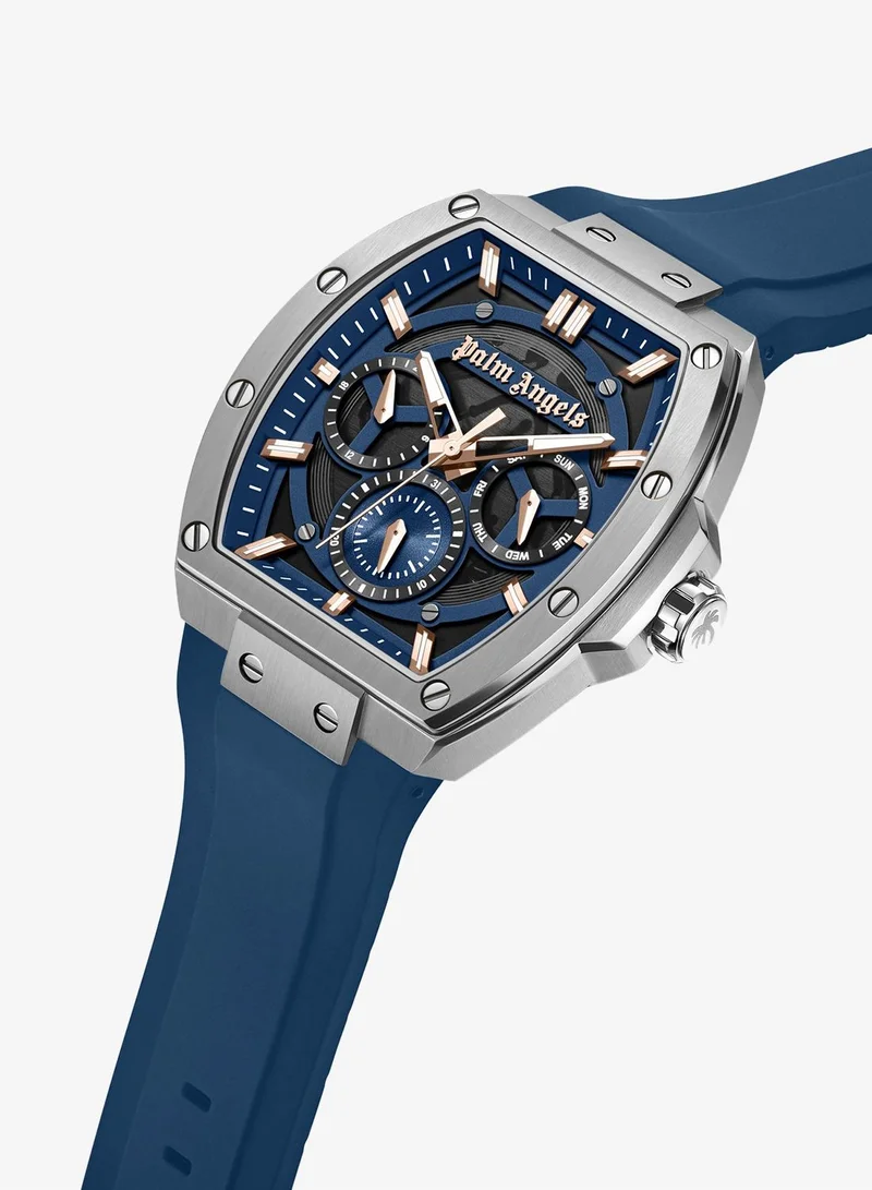 Palm Angels Vortex Black-Blue Dial Blue Silicone Strap Multifunction Watch for Men, 42mm
