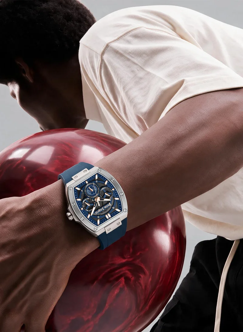 Palm Angels blue Vortex Black-Blue Dial Blue Silicone Strap Multifunction Watch for Men, 42mm for Men | Best Price UAE