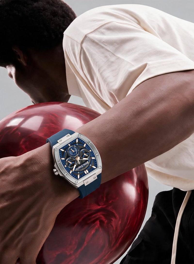 Palm Angels Vortex Black-Blue Dial Blue Silicone Strap Multifunction Watch for Men, 42mm - Image 4