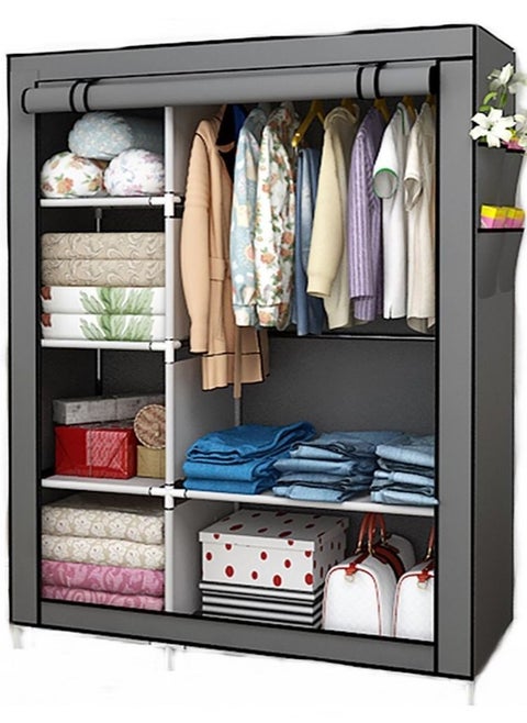 Portable Clothes Storage Organizer Fabric Wardrobe Grey