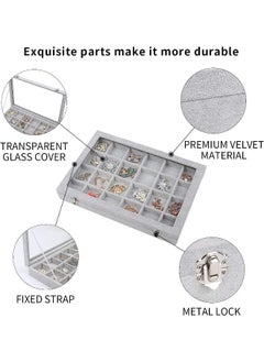 صينية مجوهرات، منظم مجوهرات متعدد الوظائف مكون من 24 شبكة مع غطاء وقفل للحلقة والأقراط والقلادة والسوار والساعة - رمادي - pzsku/Z320F85A273BE28994C9FZ/45/_/1720943429/291bf1de-6f4d-495a-b138-fa5dc5a55d52