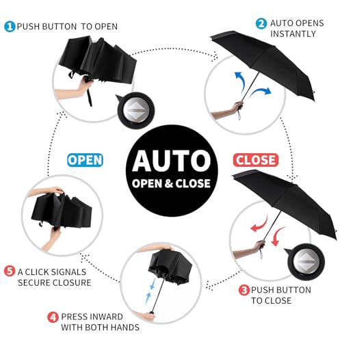 Anntrue Windproof Travel Umbrella, Auto Open Close Lightweight Compact Portable Backpack Folding Umbrella, Perfect for Car, Purse, Men and Women (Black) - Image 4
