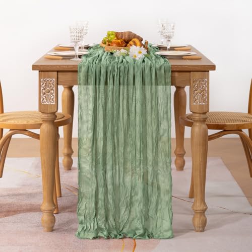 MLMC Sage Green Table Runner 10ft Rustic Gauze Fall Cheesecloth Table Runner Sage Cheese Cloth Centerpiece Decor 35x120 Inches for Boho Wedding Bridal Shower Birthday Party Decor - Image 2
