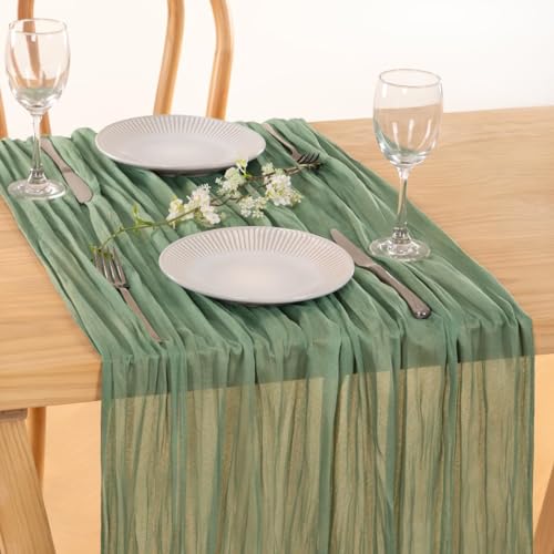 MLMC Sage Green Table Runner 10ft Rustic Gauze Fall Cheesecloth Table Runner Sage Cheese Cloth Centerpiece Decor 35x120 Inches for Boho Wedding Bridal Shower Birthday Party Decor - Image 3