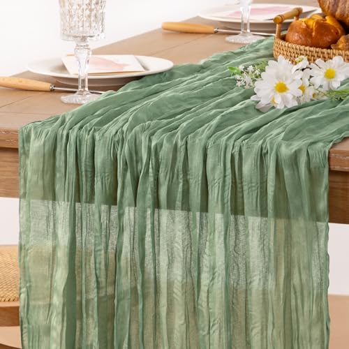 MLMC Sage Green Table Runner 10ft Rustic Gauze Fall Cheesecloth Table Runner Sage Cheese Cloth Centerpiece Decor 35x120 Inches for Boho Wedding Bridal Shower Birthday Party Decor - Image 1