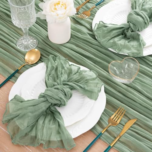MLMC Sage Green Table Runner 10ft Rustic Gauze Fall Cheesecloth Table Runner Sage Cheese Cloth Centerpiece Decor 35x120 Inches for Boho Wedding Bridal Shower Birthday Party Decor - Image 5