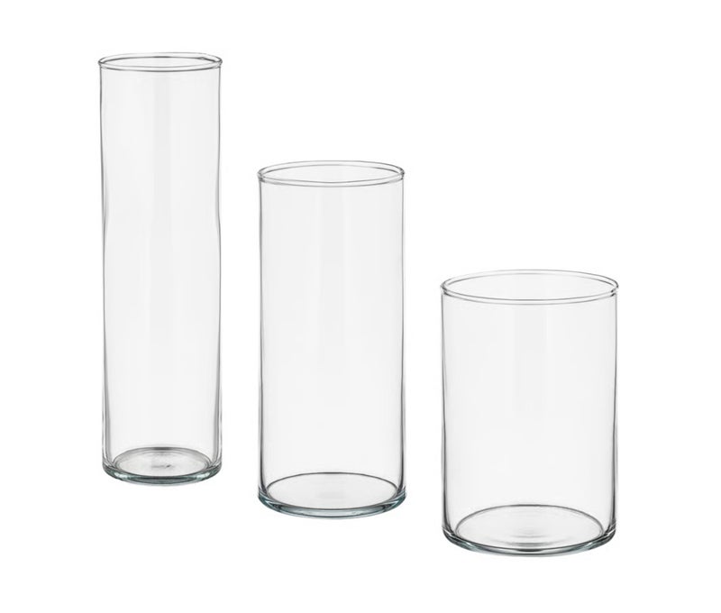 Cylinder Glass Vase Set of 3 Clear Decorative Flower Vases Modern Cylindrical Glass Vases for Fresh Flowers Dried Arrangements and Home Decor - Image 1