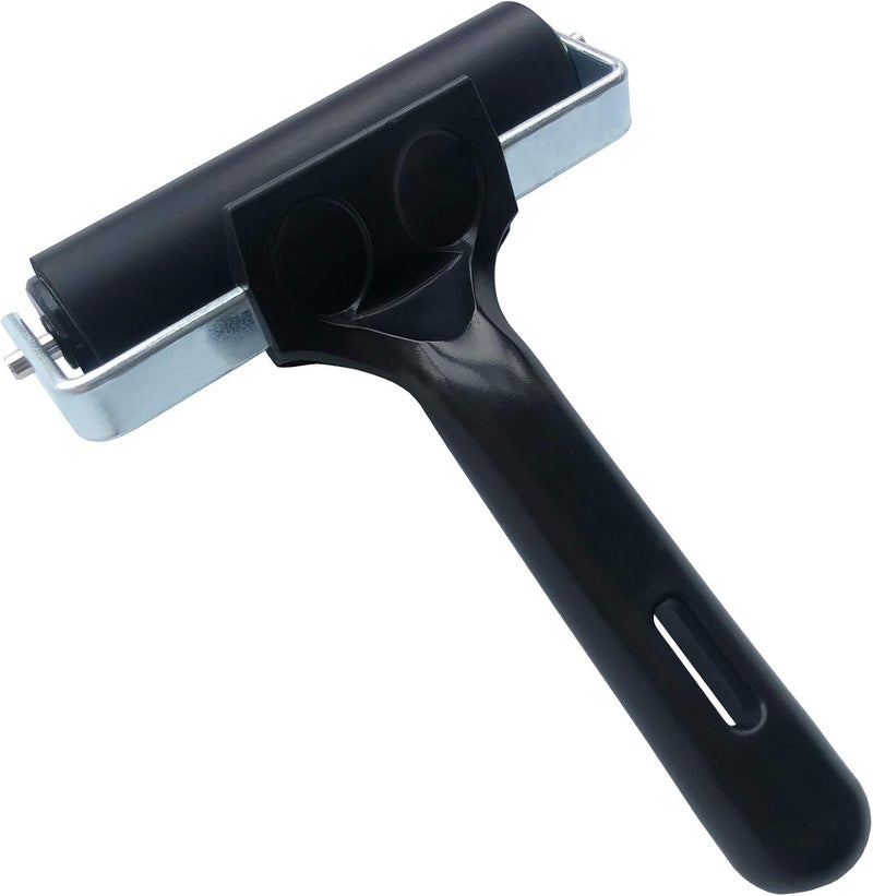 Benvo Rubber Brayer 4 inch Rubber Roller for Printmaking, Painting, Applying Glue, Wallpaper, Block Stamping Anti Skid Construction Tools with Hard Rubber Drum(Black, Classic Version) - Image 1