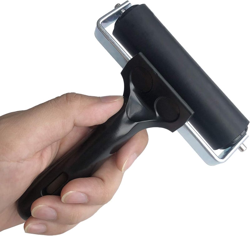 Benvo Rubber Brayer 4 inch Rubber Roller for Printmaking, Painting, Applying Glue, Wallpaper, Block Stamping Anti Skid Construction Tools with Hard Rubber Drum(Black, Classic Version) - Image 3