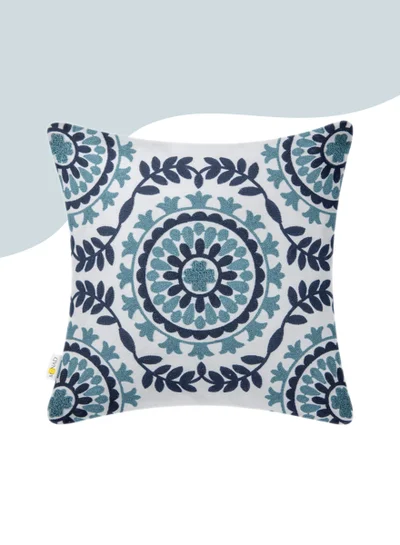 Donetella Decorative Embroidered Cushion Cover blue/white 45x45Cm(Without Filler)