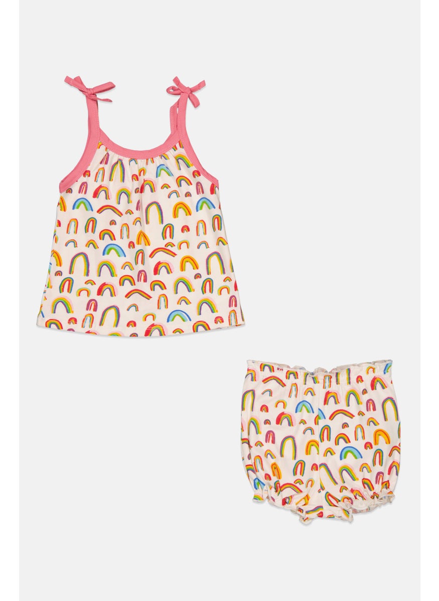 Earth - Toddlers Girl Allover Print Sleeveless Top And Shorts, Cream Combo - Image 1