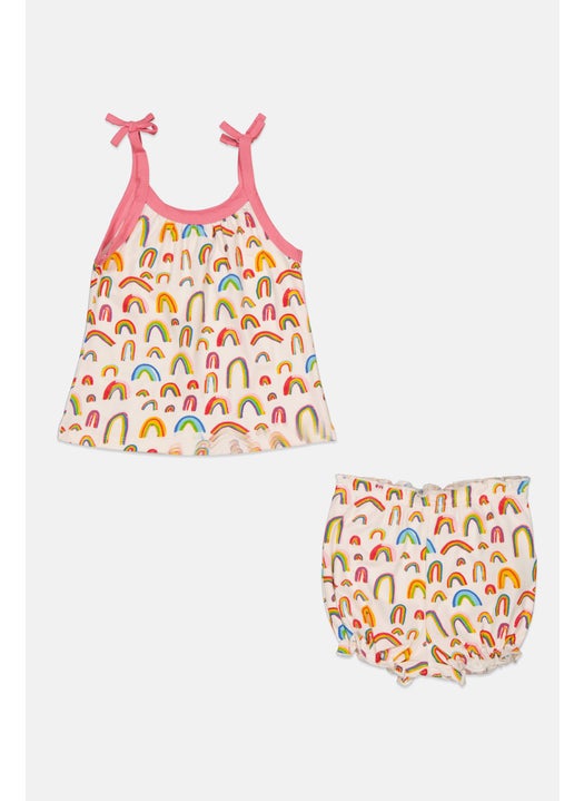 Toddlers Girl Allover Print Sleeveless Top And Shorts, Cream Combo
