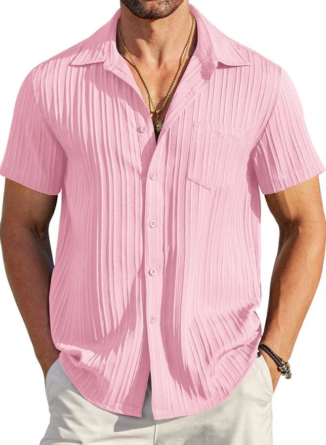 COOFANDY Men's Casual Button Down Shirts Short Sleeve Textured Summer Beach Shirt with Pocket - Image 1