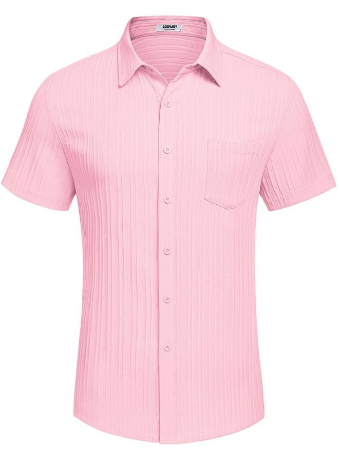 COOFANDY Men's Casual Button Down Shirts Short Sleeve Textured Summer Beach Shirt with Pocket - Image 4