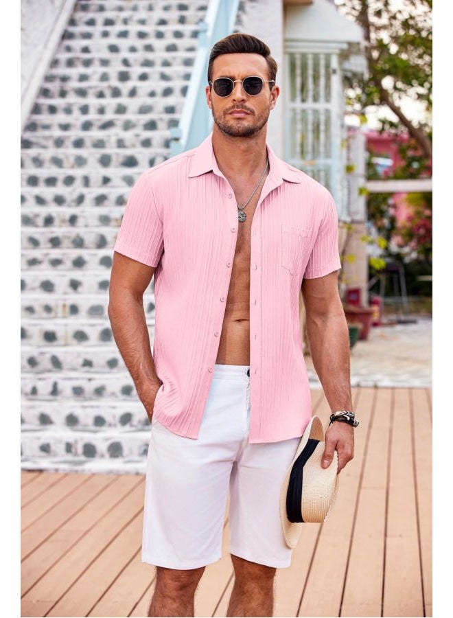 COOFANDY Men's Casual Button Down Shirts Short Sleeve Textured Summer Beach Shirt with Pocket - Image 3